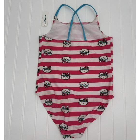 NWT Old Navy Sanrio Hello Kitty Pink Striped One Piece Swimsuit Size L (10/12) - Picture 2 of 3